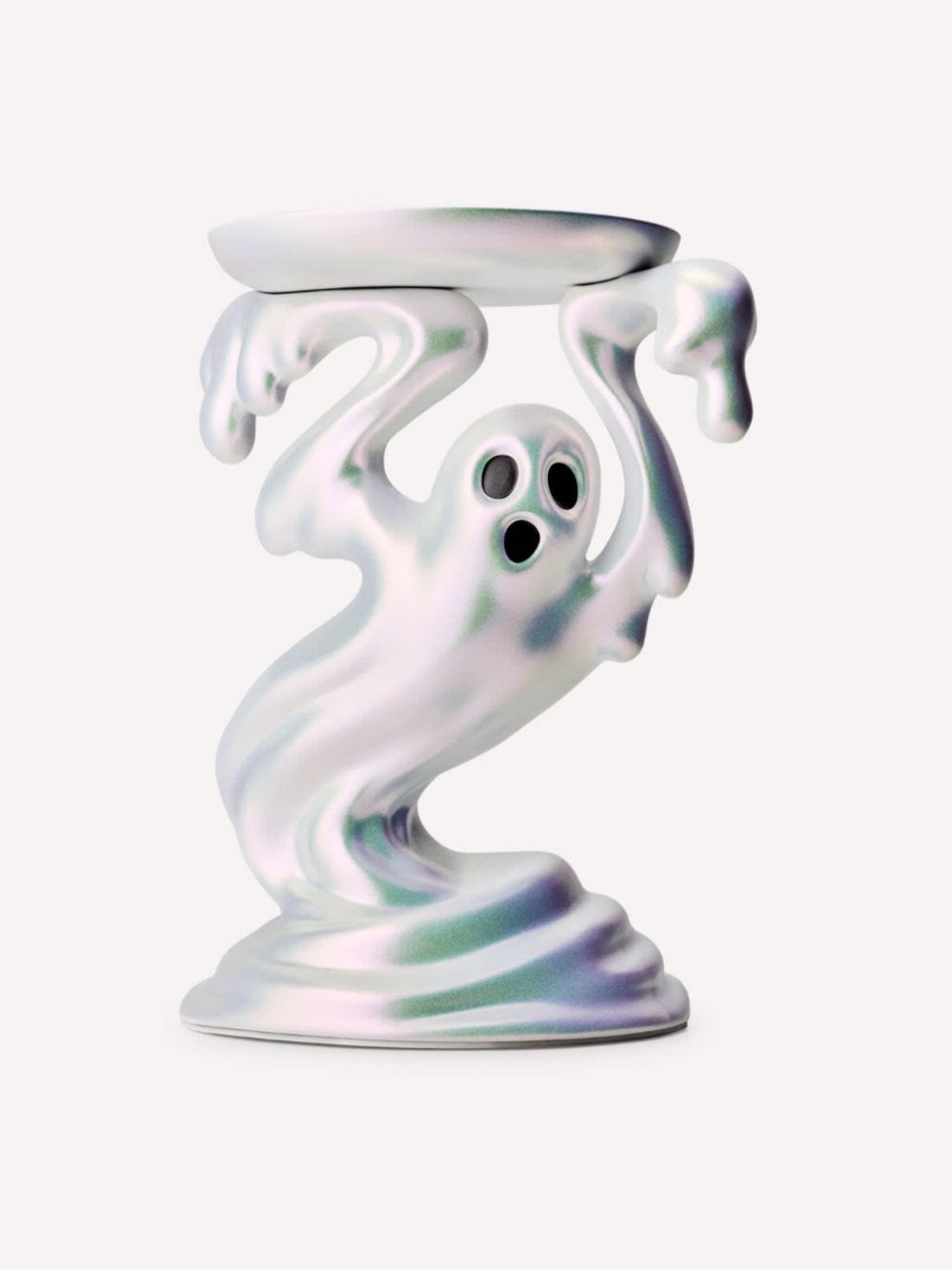“New” Bath & Body Works Iridescent Pearl White Drippy Ghost-3 Wick Candle Holder